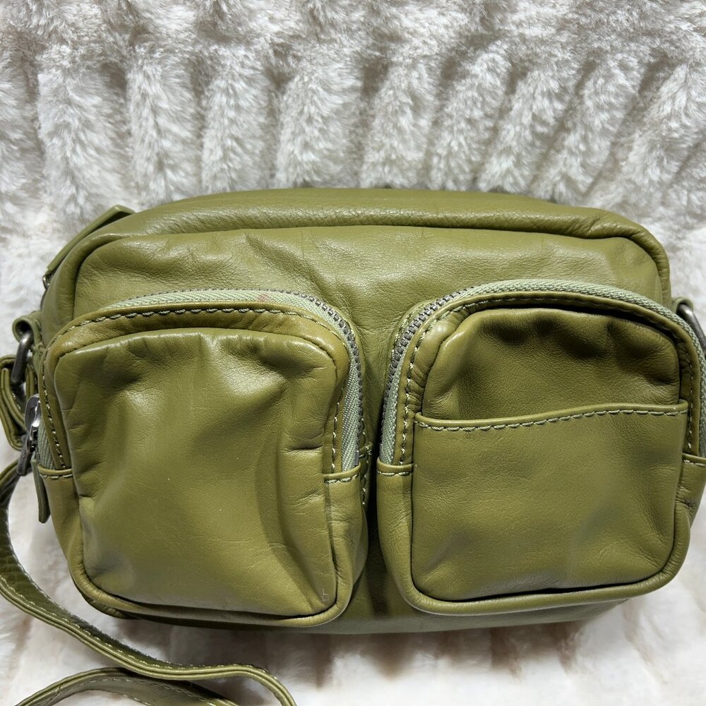 Vintage Hobo International Olive Green Leather Camera Crossbody Bag
